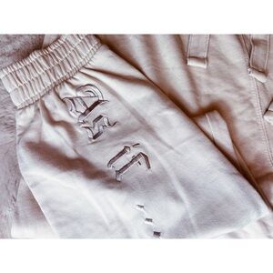 Missguided Light Beige “As If” Slogan Joggers Loungewear Stretch Pants Sz 12 L